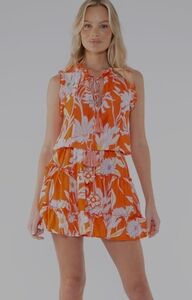 Floral Orange Sleeveless Dress